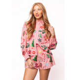 Queen of Sparkles Light Pink & Red Stripe Christmas Icons Button Up Top