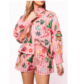 Queen of Sparkles Light Pink & Red Stripe Christmas Icons Button Up Top
