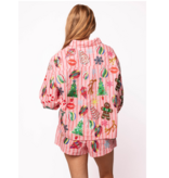 Queen of Sparkles Light Pink & Red Stripe Christmas Icons Button Up Top