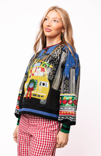 Queen of Sparkles Christmas Taxi NYC Sweatshirt