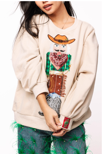 Queen of Sparkles Beige Cowboy Nutcracker Sweatshirt