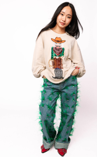 Queen of Sparkles Beige Cowboy Nutcracker Sweatshirt