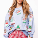 Queen of Sparkles Powder Blue Christmas Snow Globe Sweatshirt