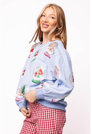 Queen of Sparkles Powder Blue Christmas Snow Globe Sweatshirt