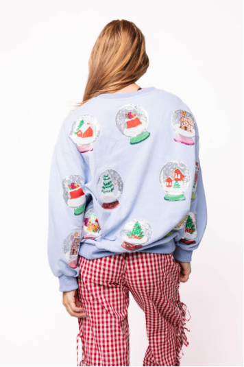 Queen of Sparkles Powder Blue Christmas Snow Globe Sweatshirt