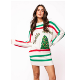 Queen of Sparkles White, Red & Green Stripe 'Sparkle Season' Long Sleeve Sweater