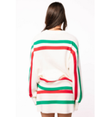 Queen of Sparkles White, Red & Green Stripe 'Sparkle Season' Long Sleeve Sweater