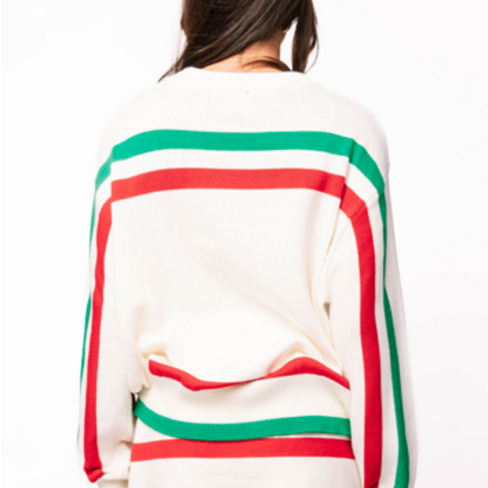 Queen of Sparkles White, Red & Green Stripe 'Sparkle Season' Long Sleeve Sweater