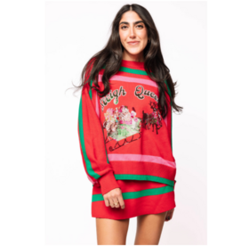 Queen of Sparkles Red, Green & Pink 'Sleigh Queen' Stripe Sweater