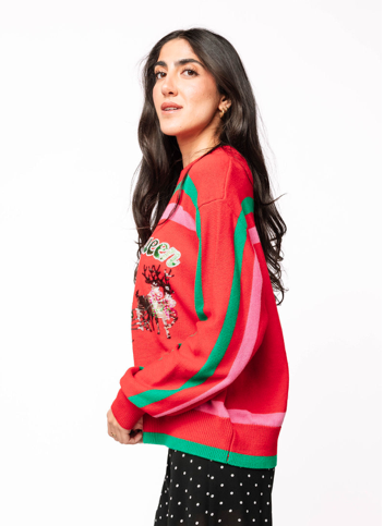 Queen of Sparkles Red, Green & Pink 'Sleigh Queen' Stripe Sweater