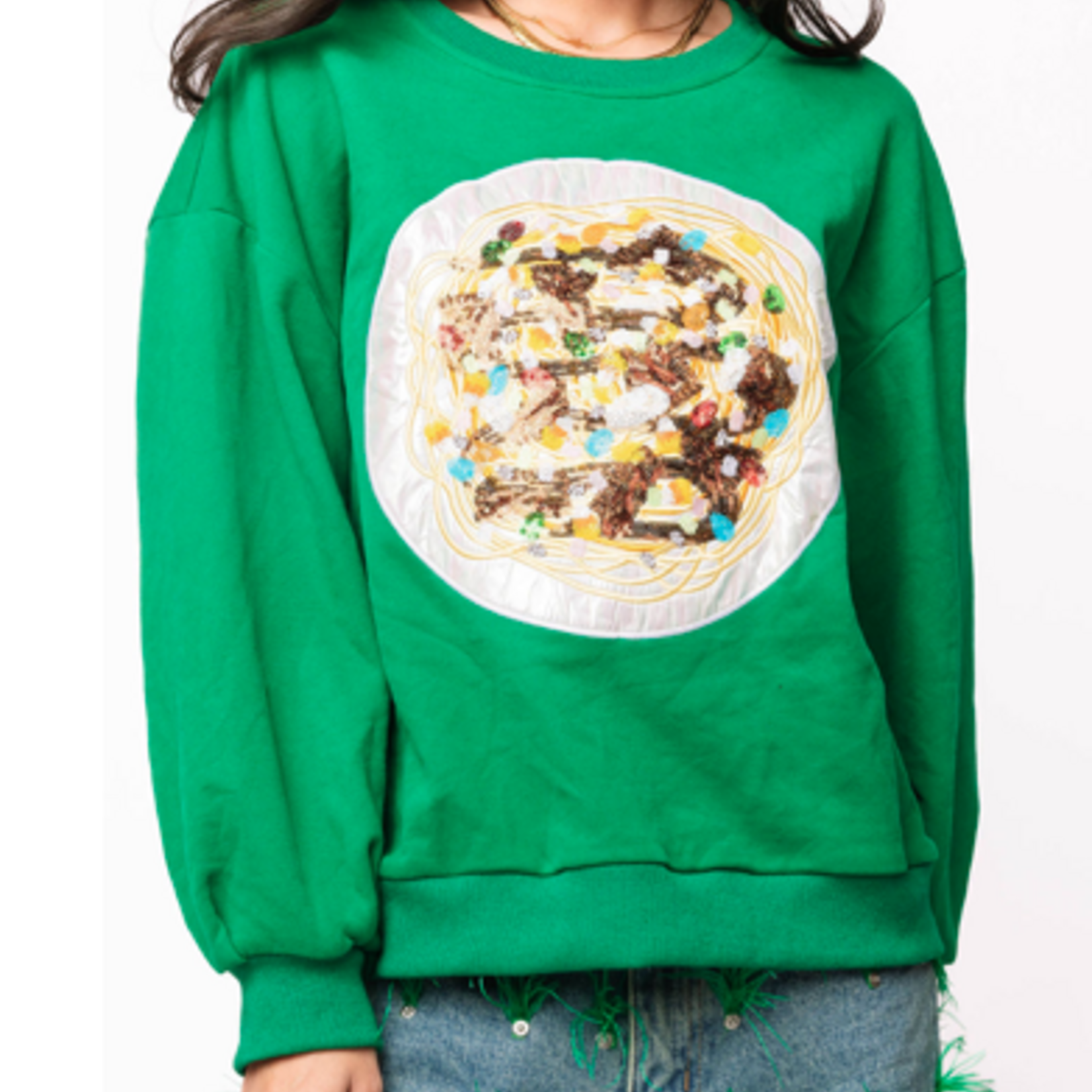 Queen of Sparkles Green Elf Spaghetti Sweatshirt