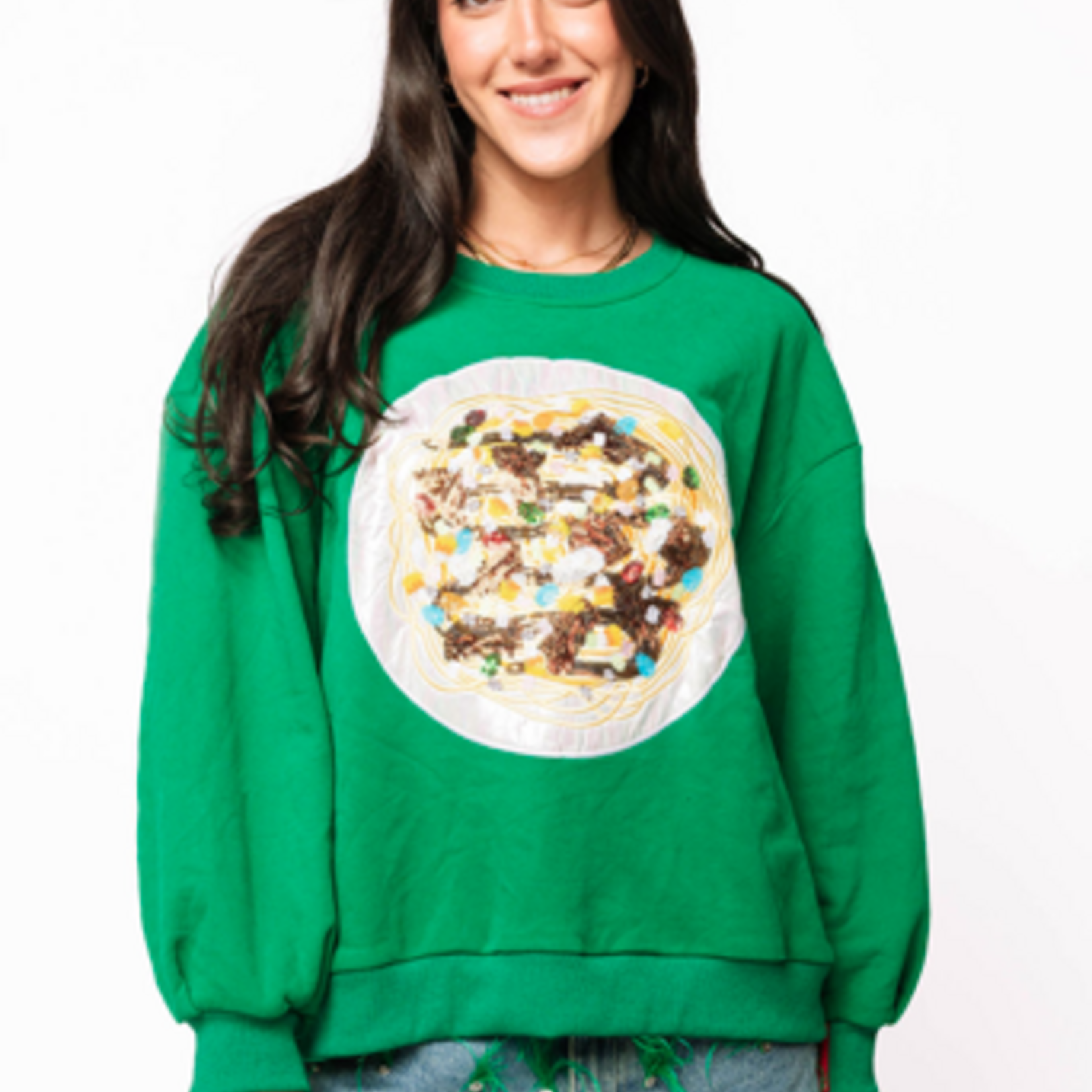 Queen of Sparkles Green Elf Spaghetti Sweatshirt