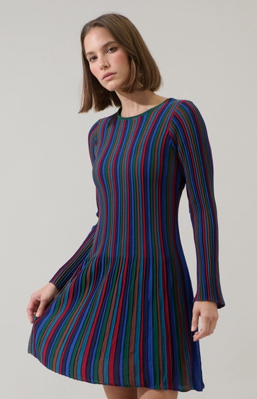 Sugar Lips Genesis Rainbow Stripe Knit Mini Dress