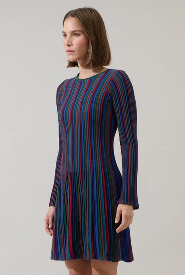 Sugar Lips Genesis Rainbow Stripe Knit Mini Dress