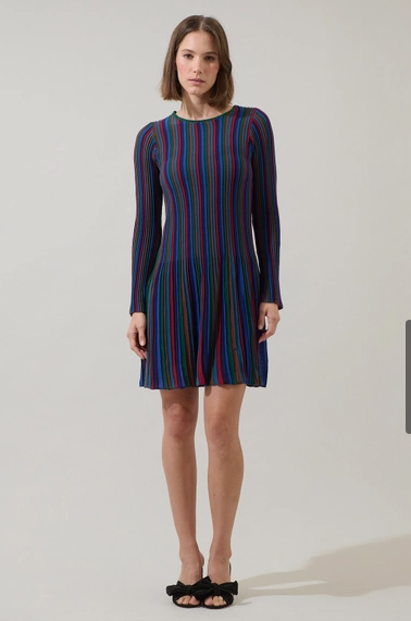Sugar Lips Genesis Rainbow Stripe Knit Mini Dress