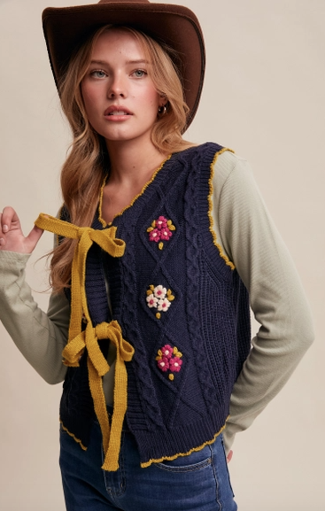 Bow-Tie Floral Knit Vest