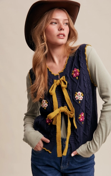 Bow-Tie Floral Knit Vest