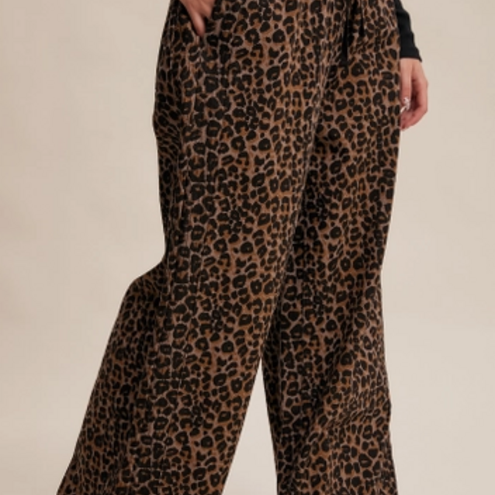 Leopard Print Denim Drawstring Pants