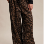Leopard Print Denim Drawstring Pants