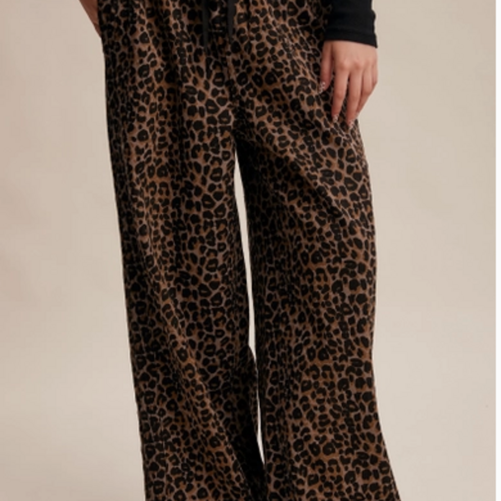 Leopard Print Denim Drawstring Pants