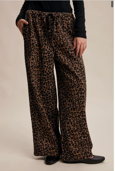 Leopard Print Denim Drawstring Pants