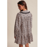 Pink Leopard Ruffle Collar Mini Dress