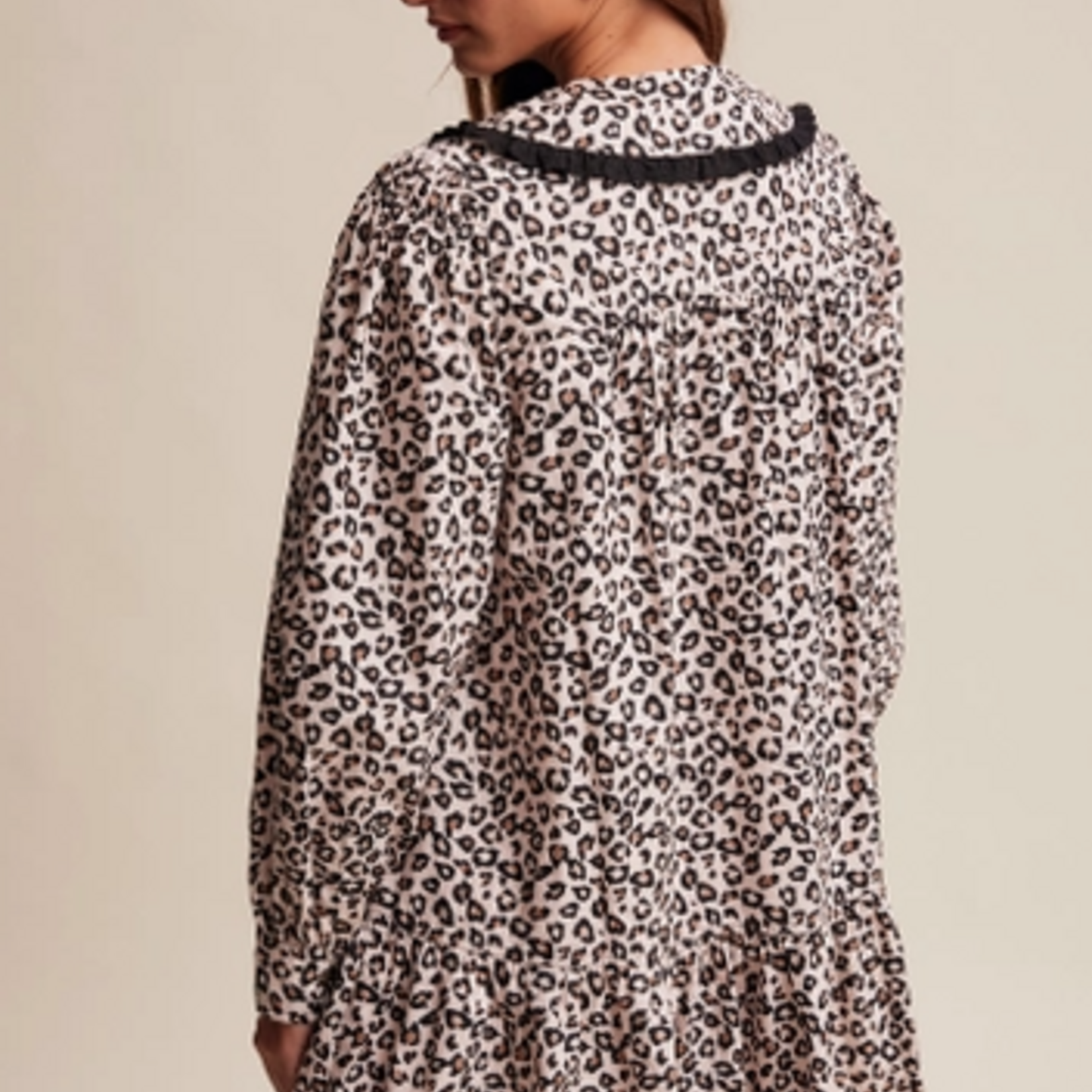 Pink Leopard Ruffle Collar Mini Dress