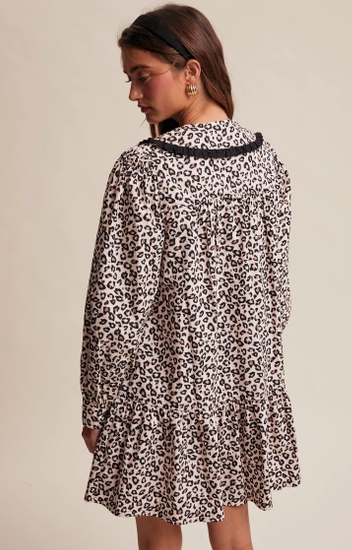 Pink Leopard Ruffle Collar Mini Dress
