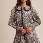 Pink Leopard Ruffle Collar Mini Dress