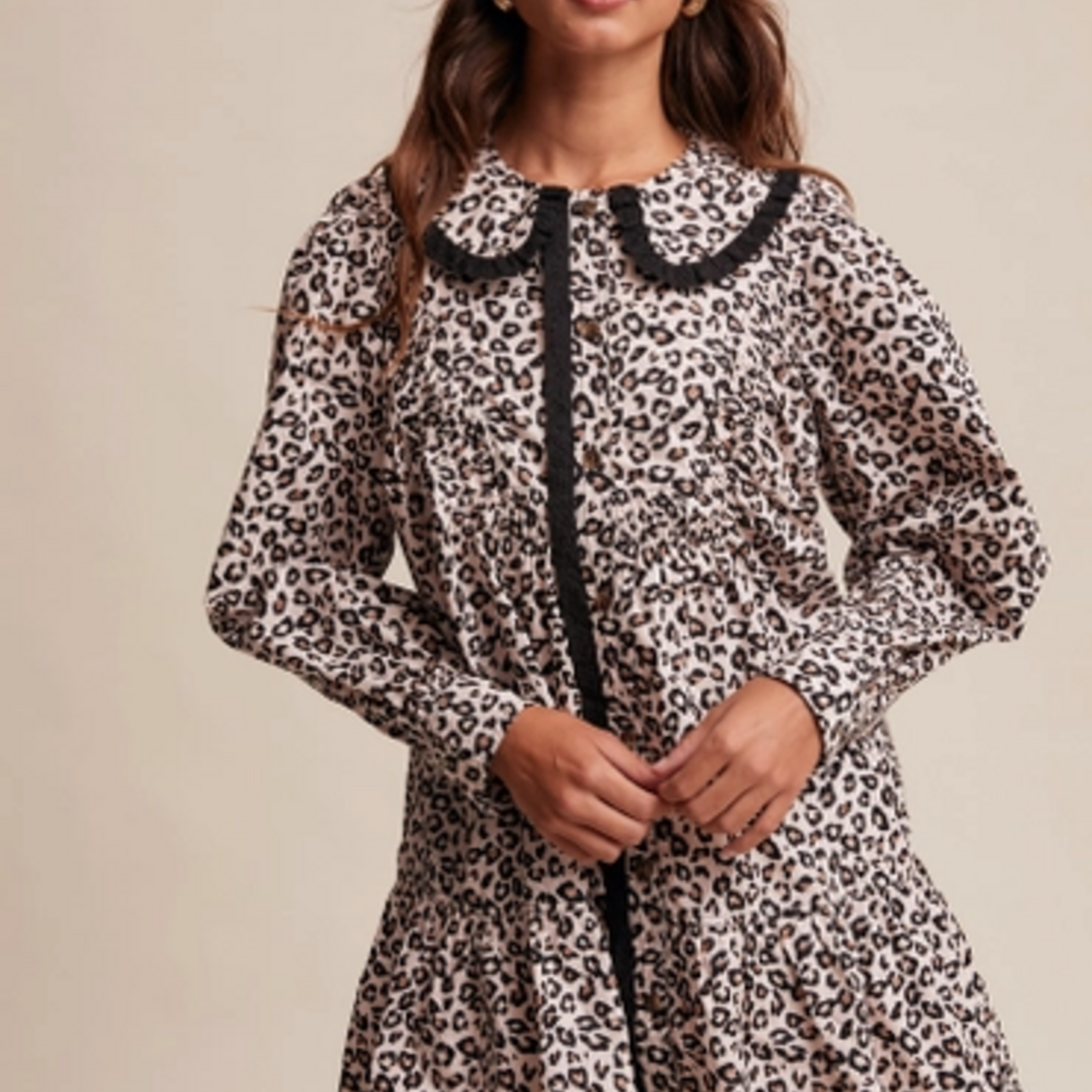 Pink Leopard Ruffle Collar Mini Dress