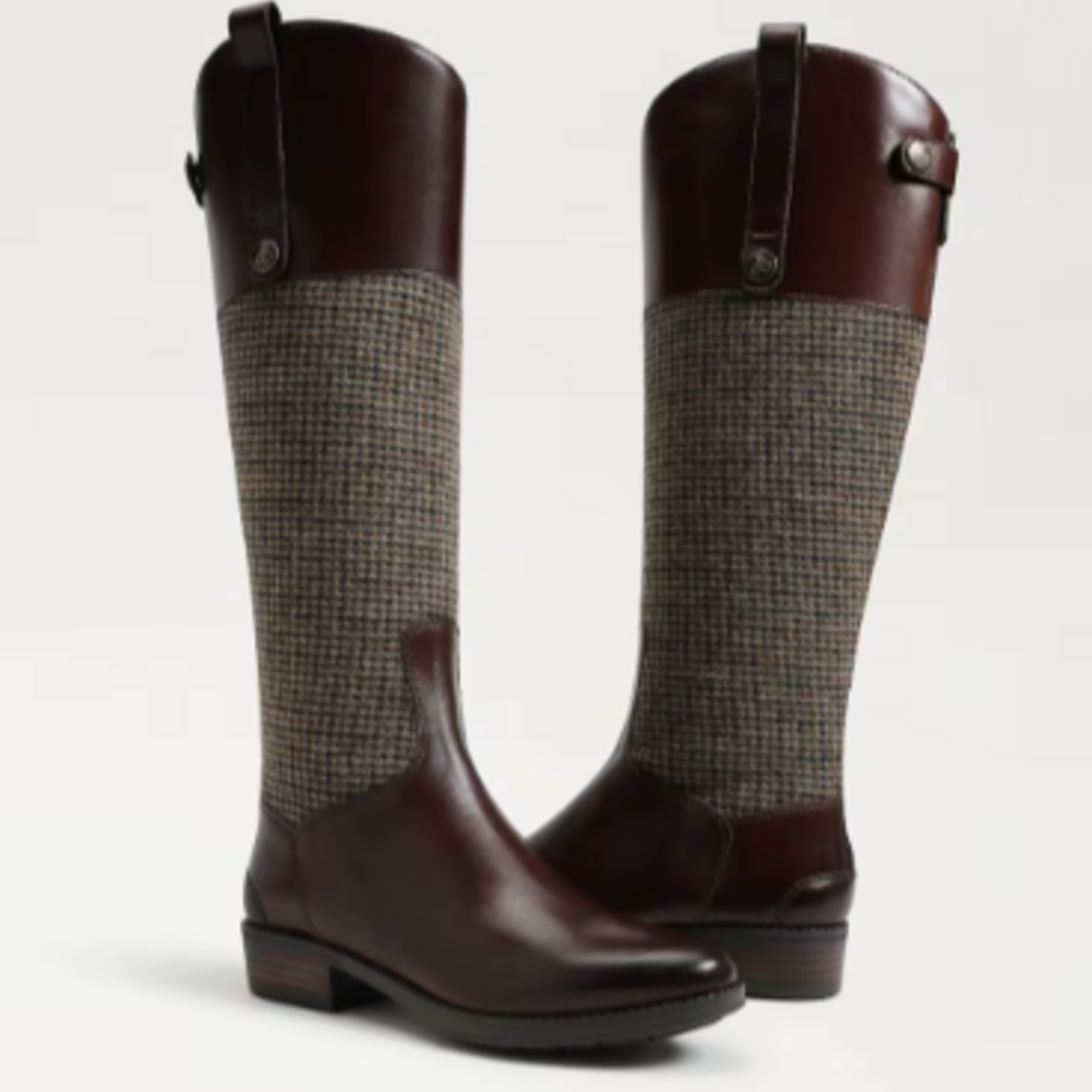 Sam Edelman Penny Leather Riding Boot Brown Plaid Fabric/Leather