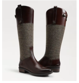 Sam Edelman Penny Leather Riding Boot Brown Plaid Fabric/Leather
