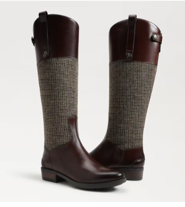 Sam Edelman Penny Leather Riding Boot Brown Plaid Fabric/Leather
