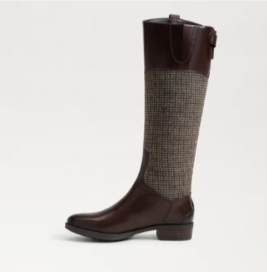 Sam Edelman Penny Leather Riding Boot Brown Plaid Fabric/Leather