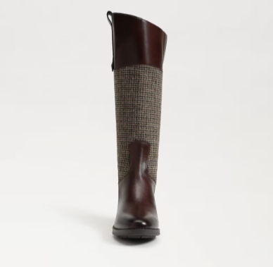 Sam Edelman Penny Leather Riding Boot Brown Plaid Fabric/Leather