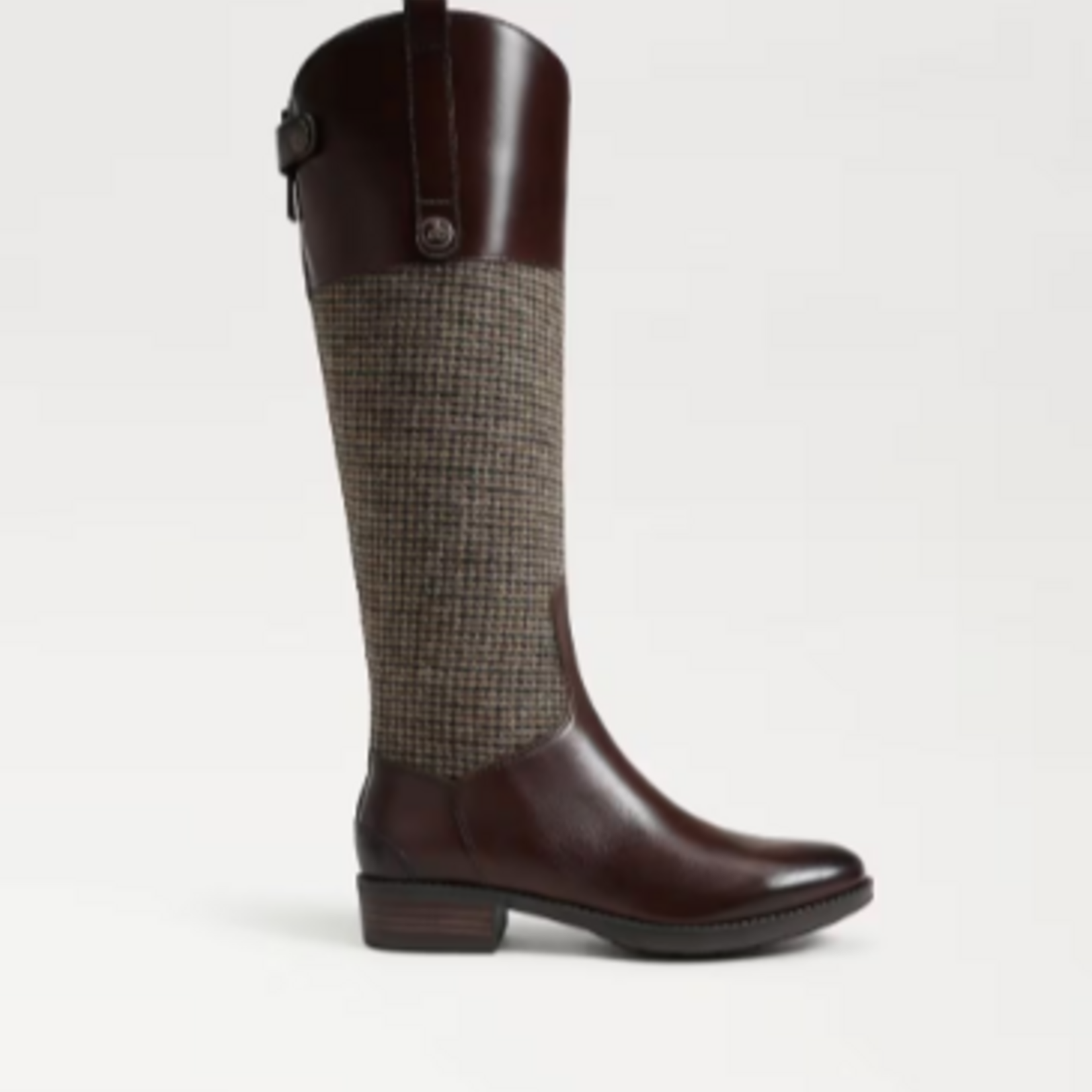 Sam Edelman Penny Leather Riding Boot Brown Plaid Fabric/Leather