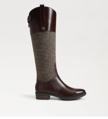 Sam Edelman Penny Leather Riding Boot Brown Plaid Fabric/Leather