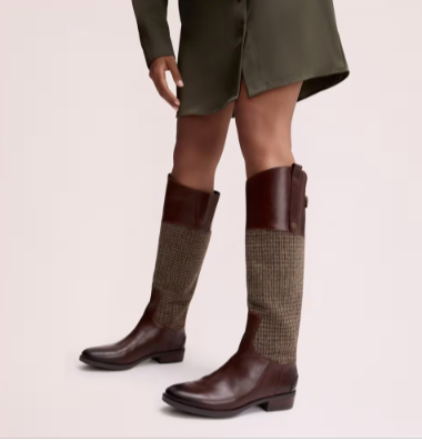 Sam Edelman Penny Leather Riding Boot Brown Plaid Fabric/Leather