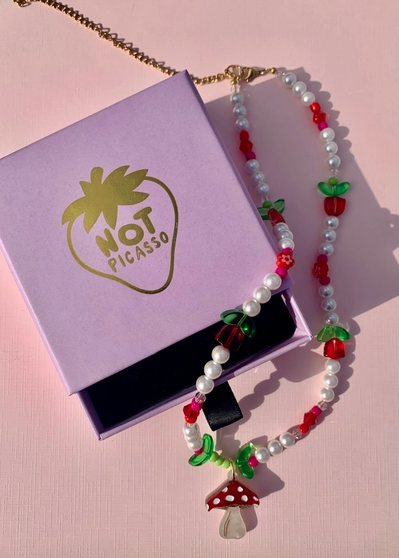 Mini Mushroom Beaded Necklace