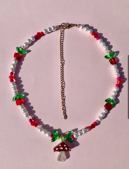 Mini Mushroom Beaded Necklace