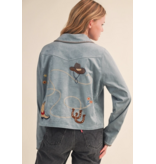 Western Embroidery Blue Suede Jacket