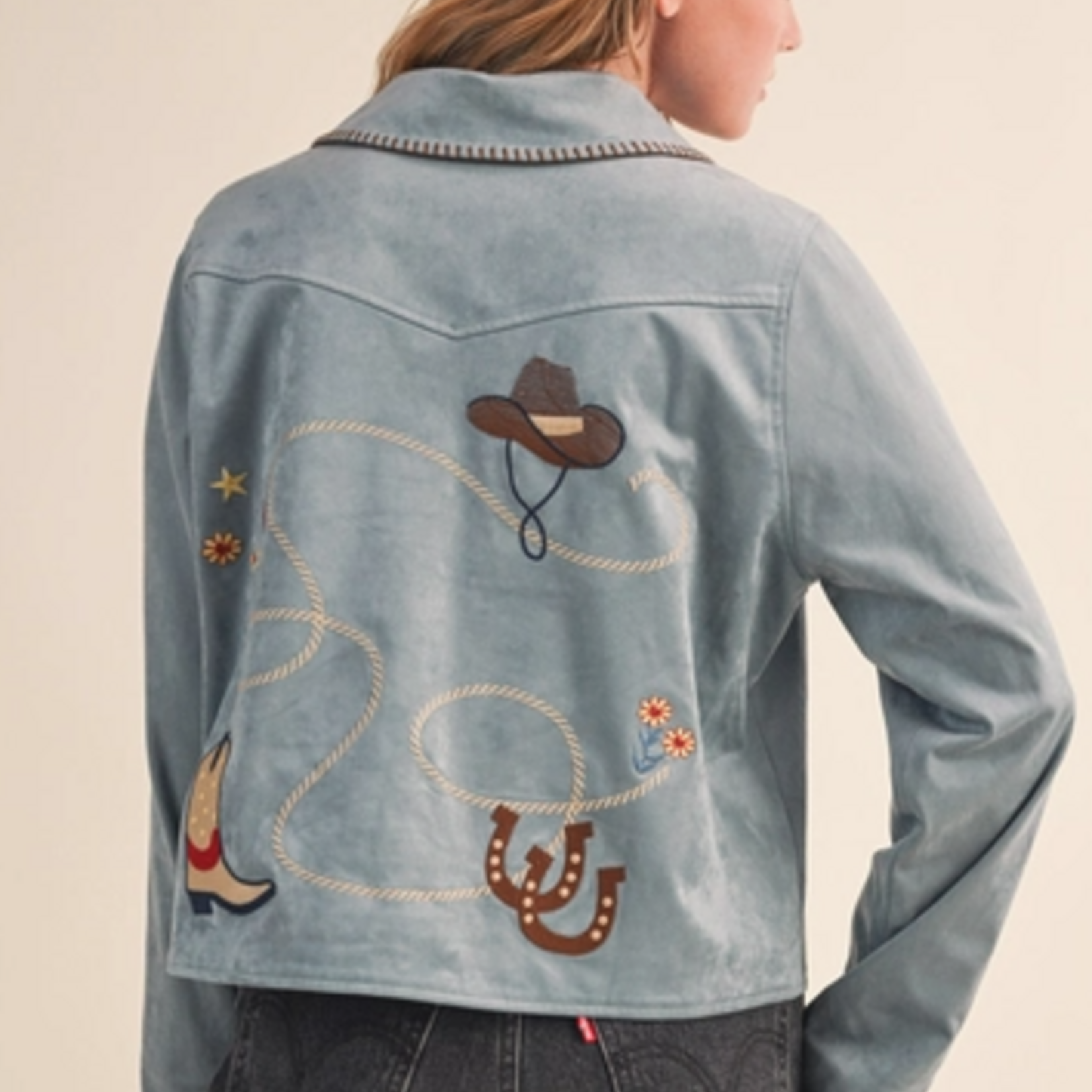 Western Embroidery Blue Suede Jacket