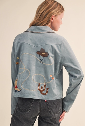 Western Embroidery Blue Suede Jacket