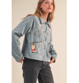 Western Embroidery Blue Suede Jacket