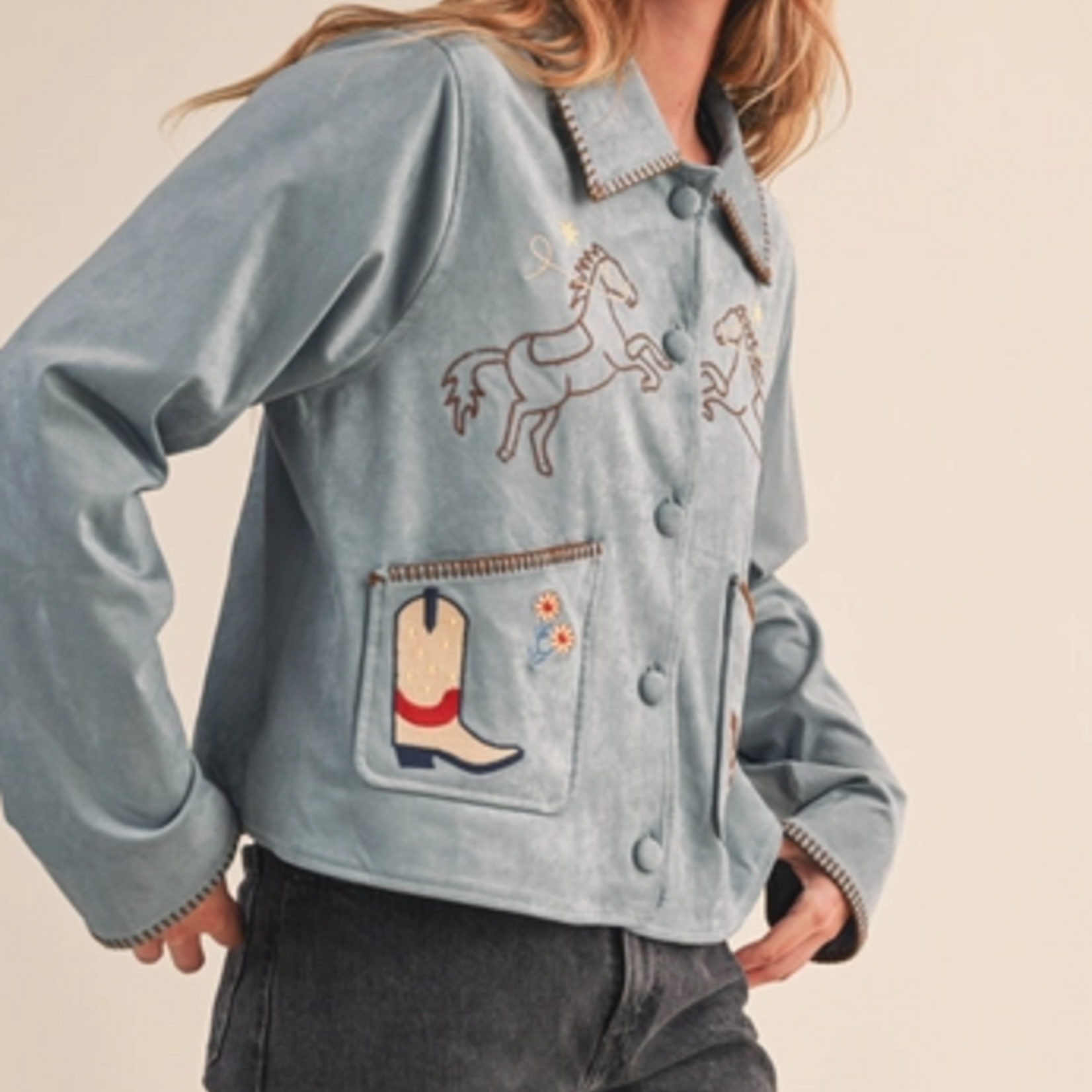 Western Embroidery Blue Suede Jacket
