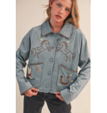 Western Embroidery Blue Suede Jacket