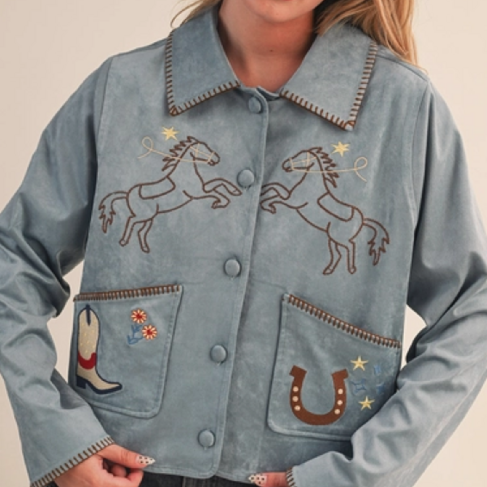 Western Embroidery Blue Suede Jacket