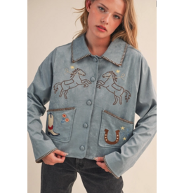 Western Embroidery Blue Suede Jacket