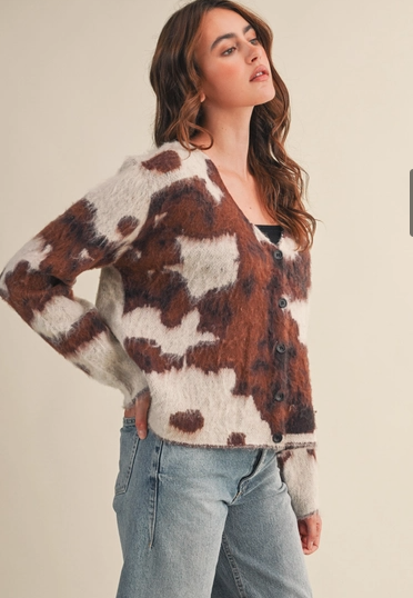 Cow Print Sweater Cardigan
