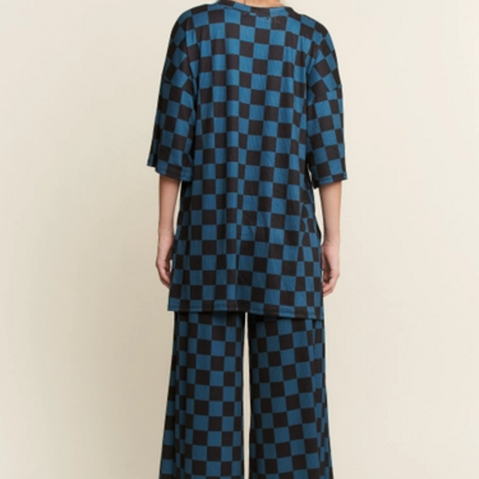 Teal/Black Ribbed Checkered Print
